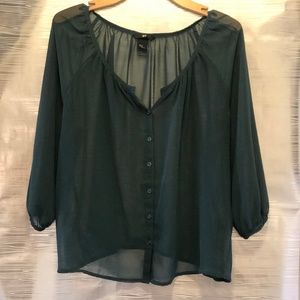 H&M Emerald Green Sheer Blouse Top